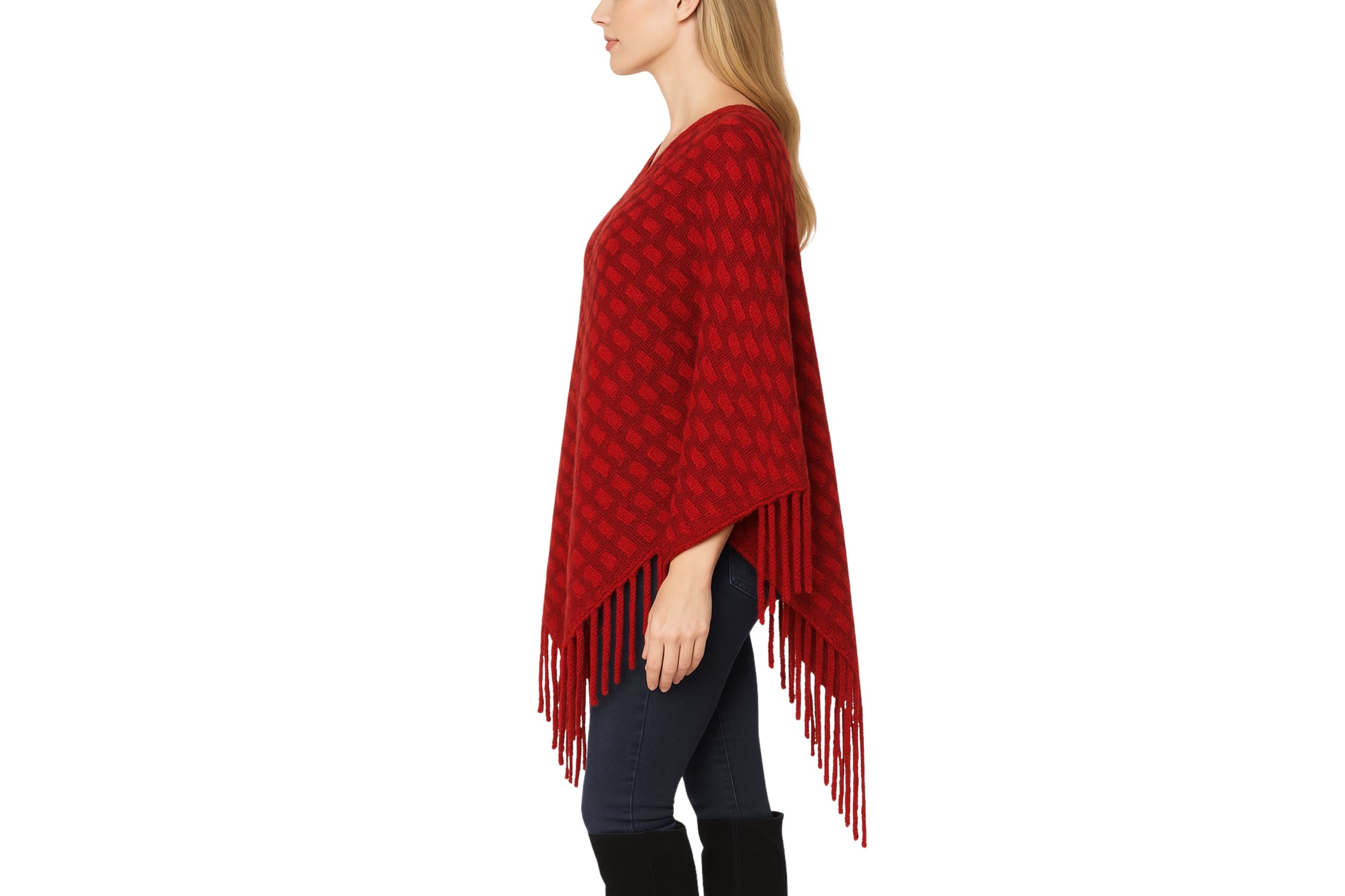 Womens Textured Fringed Poncho