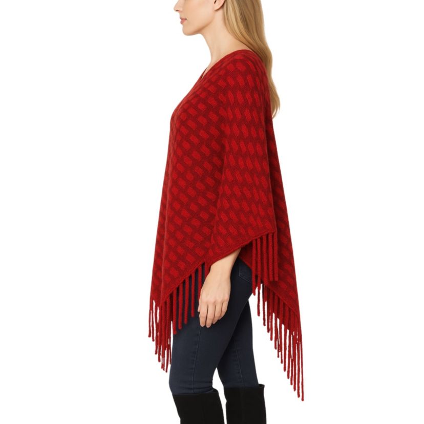 Womens Textured Fringed Poncho