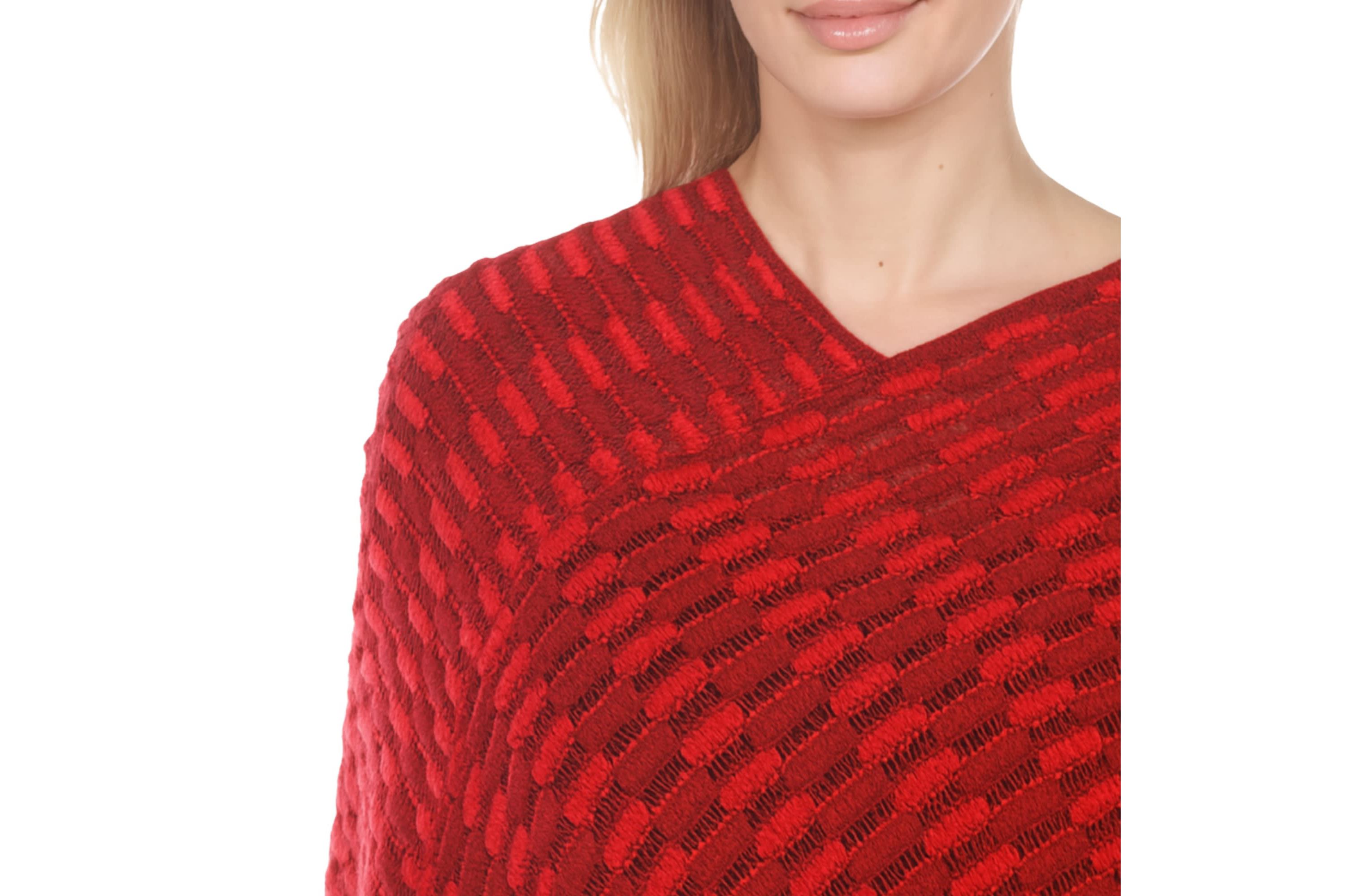 Womens Textured Fringed Poncho