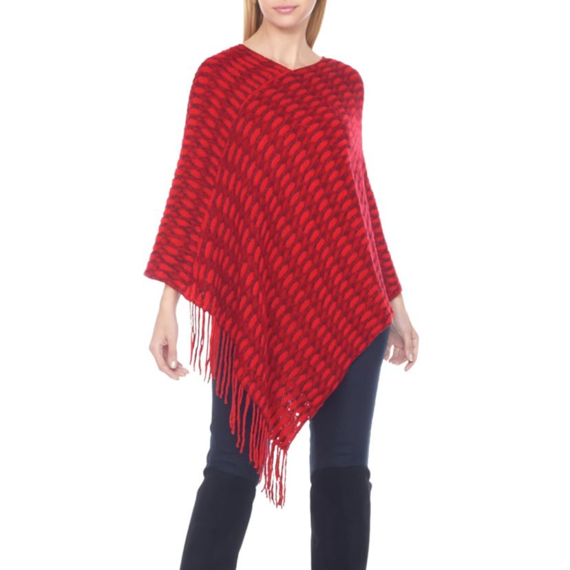 Womens Textured Fringed Poncho