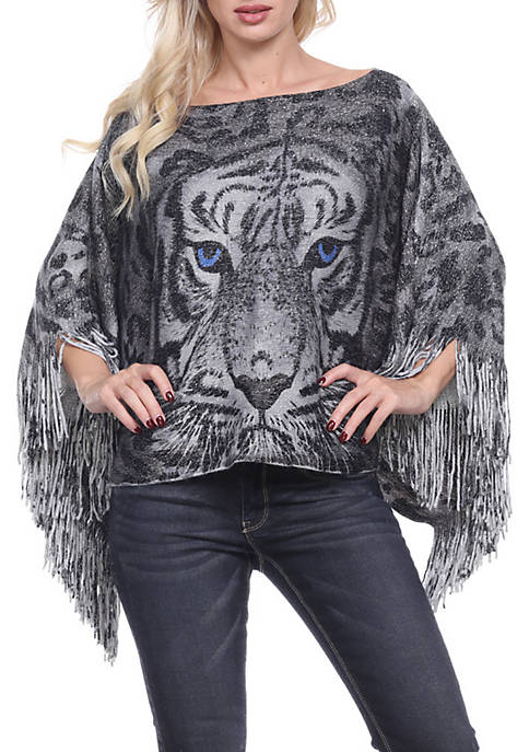 Leopard Print Poncho with Fringe 