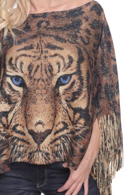 Leopard Print Poncho with Fringe