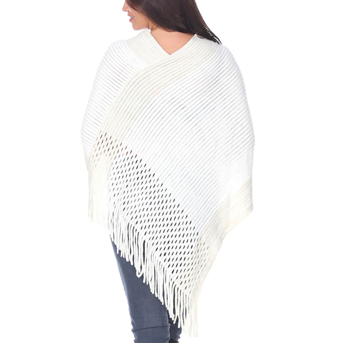 Women’s Cable Knit Poncho with Fringe Trim
