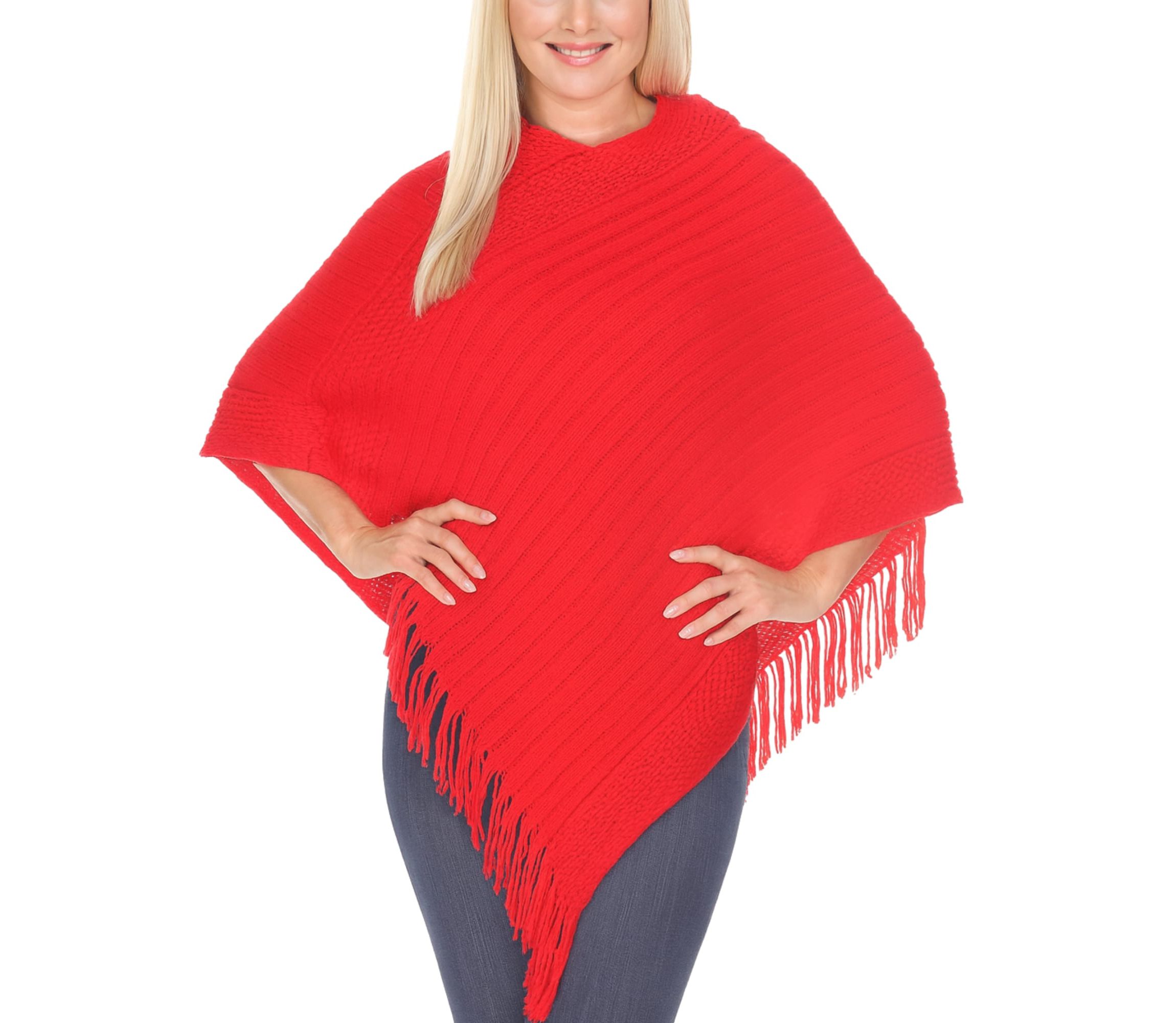 Women’s Pullover Knit Poncho with Tassel Trim