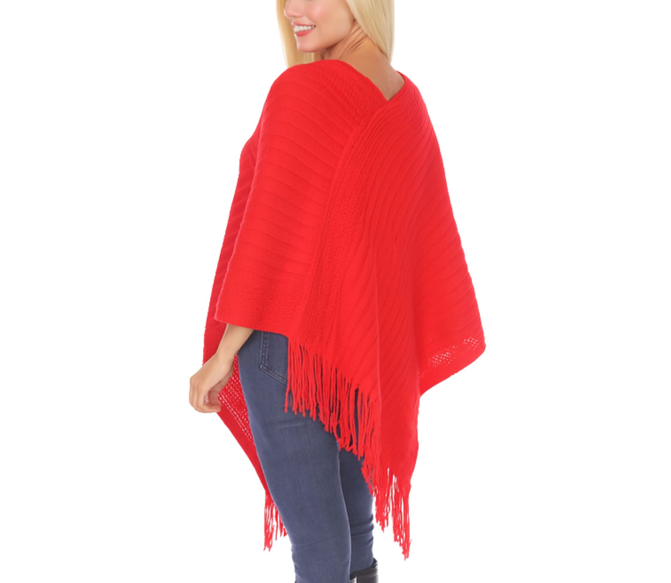 Women’s Pullover Knit Poncho with Tassel Trim