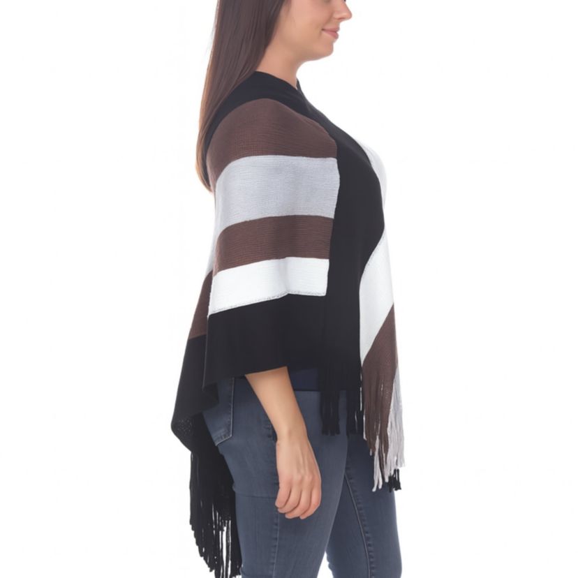 Women’s Striped Knit Fringe Poncho