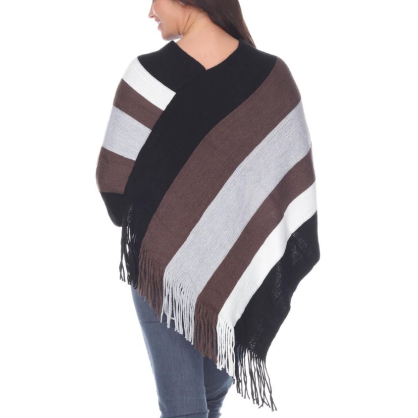 Women’s Striped Knit Fringe Poncho