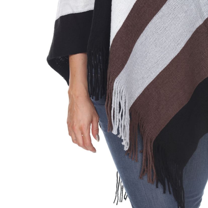 Women’s Striped Knit Fringe Poncho