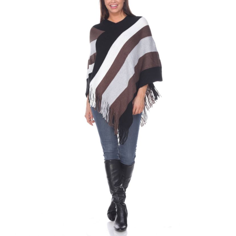 Women’s Striped Knit Fringe Poncho