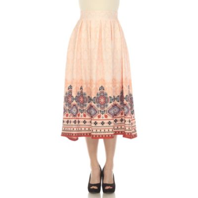 White Mark Women's Pleated Skirt with Border Prints, Orange, Small