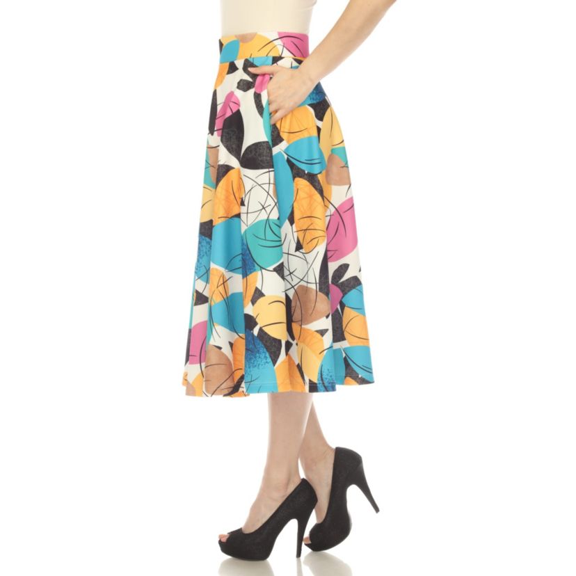 Leaf Print Vintage Flared Midi Skirt