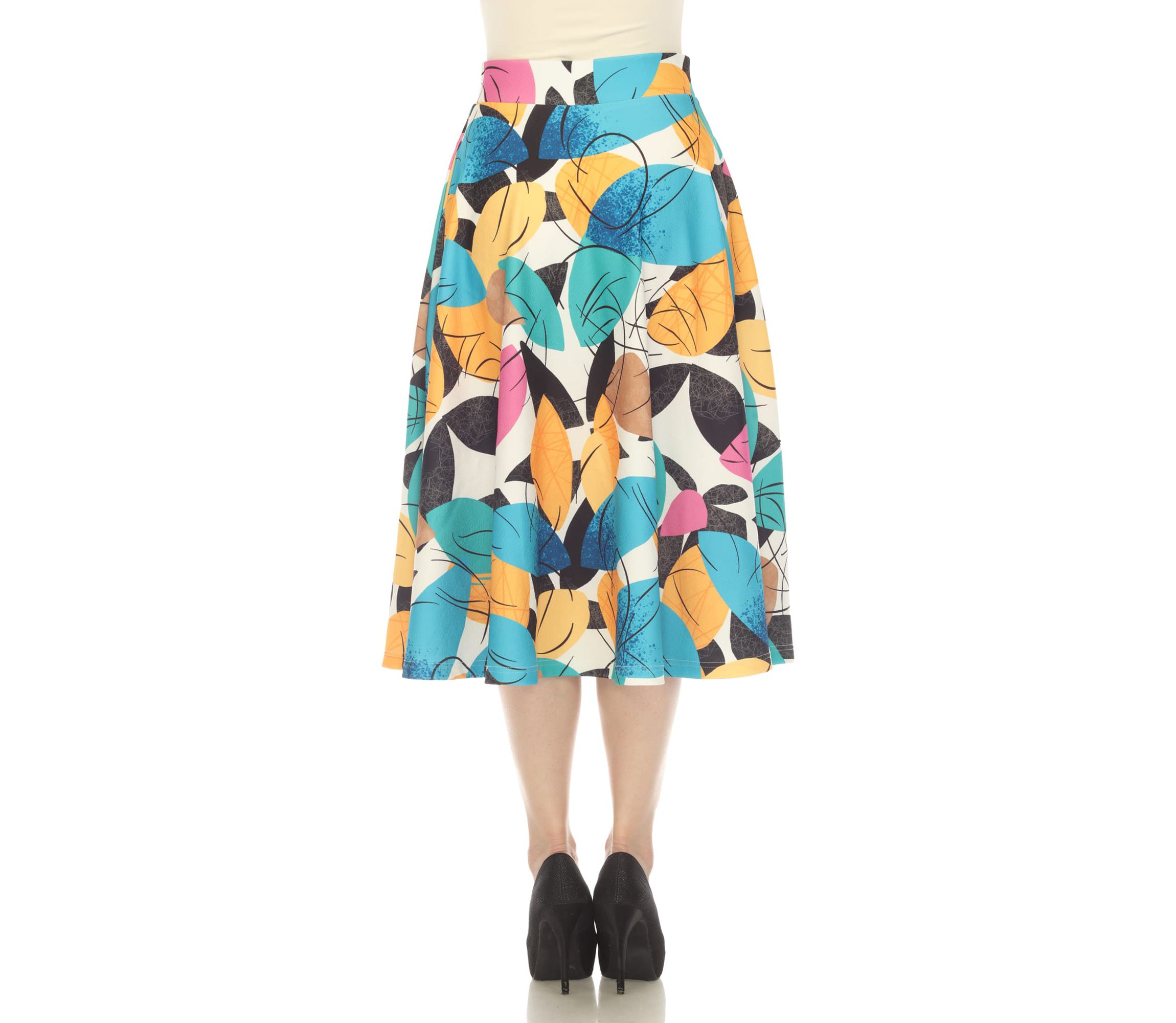 Leaf Print Vintage Flared Midi Skirt