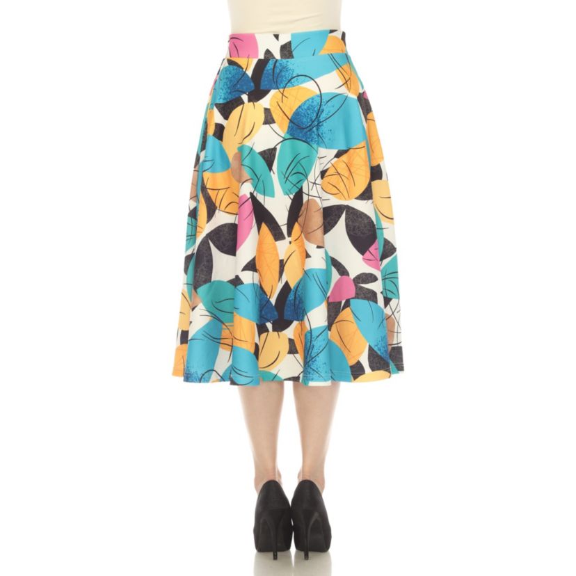 Leaf Print Vintage Flared Midi Skirt