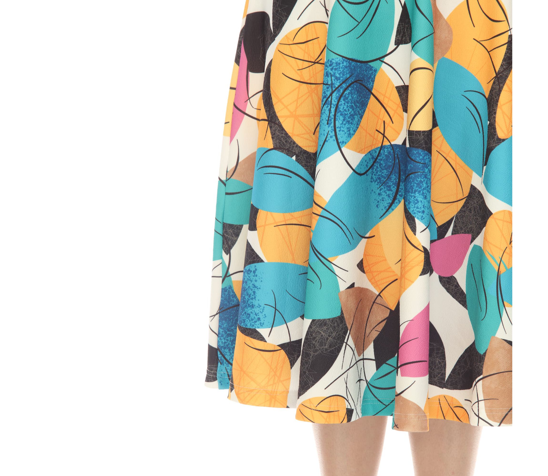 Leaf Print Vintage Flared Midi Skirt