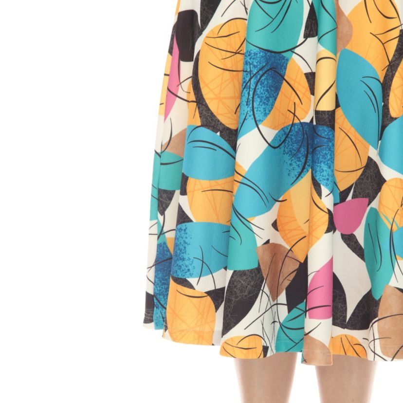Leaf Print Vintage Flared Midi Skirt