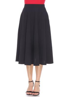 White Mark Women's Flared Midi Skirt with Pockets