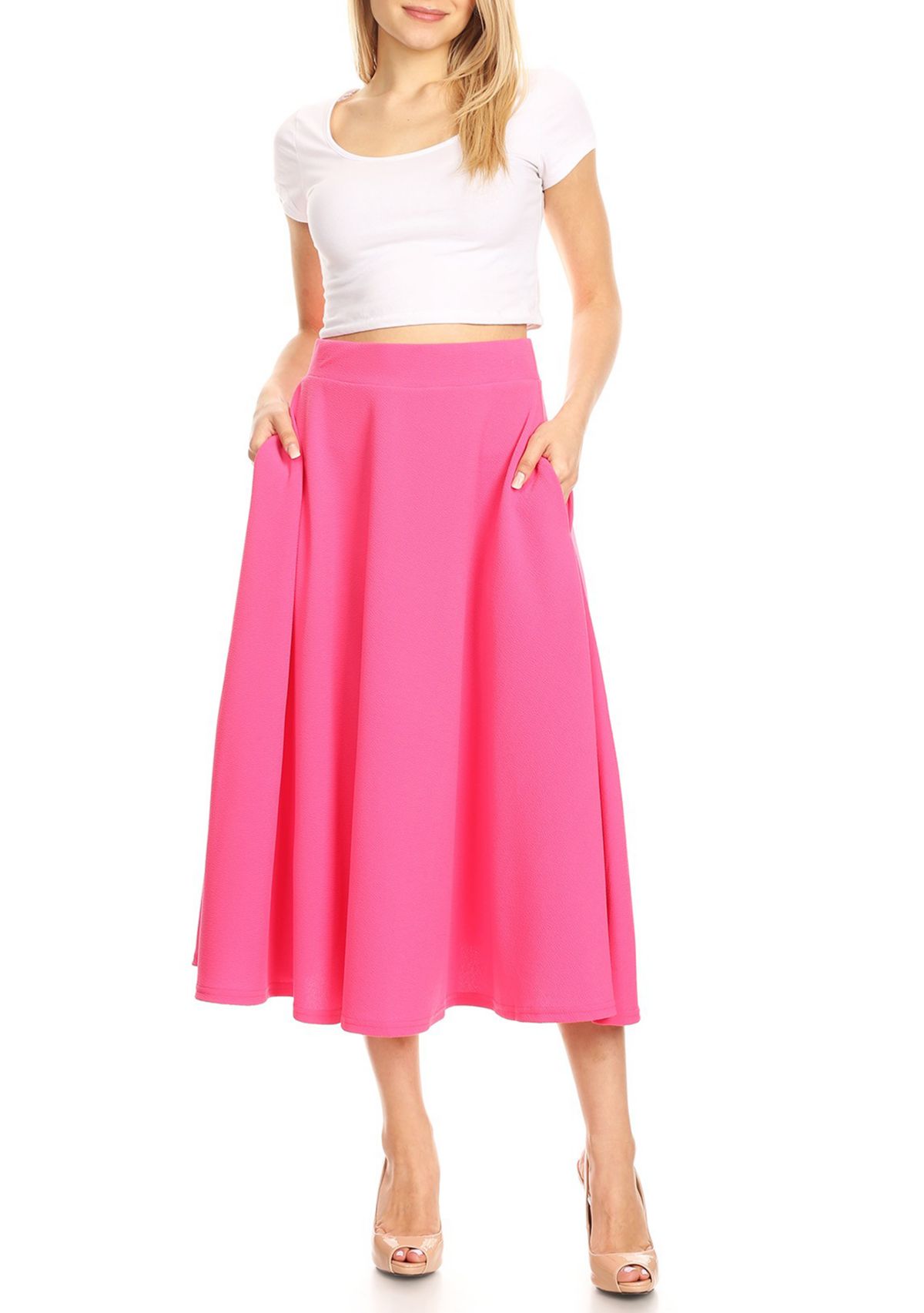 Womens Flared Midi Skirt with Pockets
