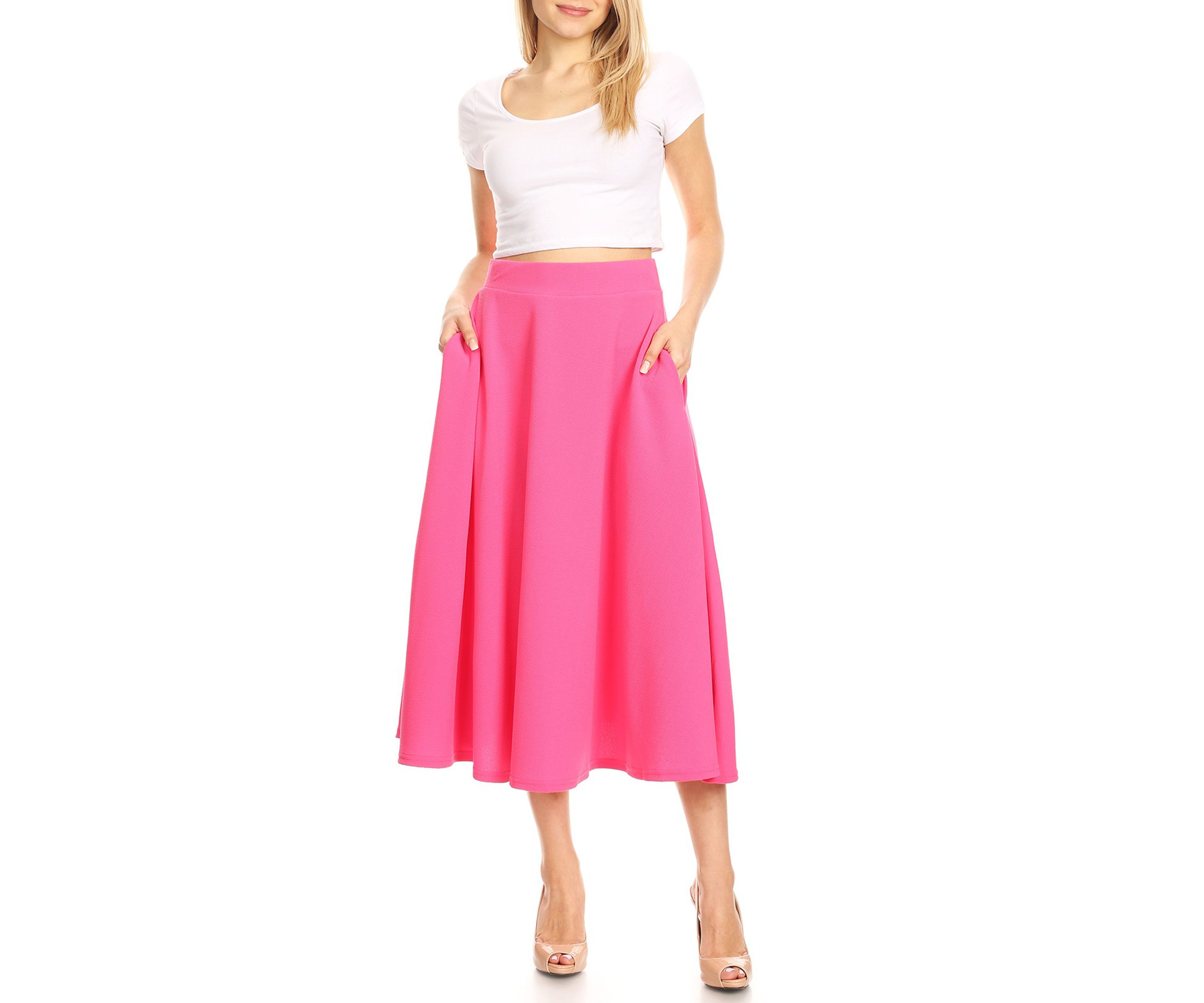 Womens Flared Midi Skirt with Pockets