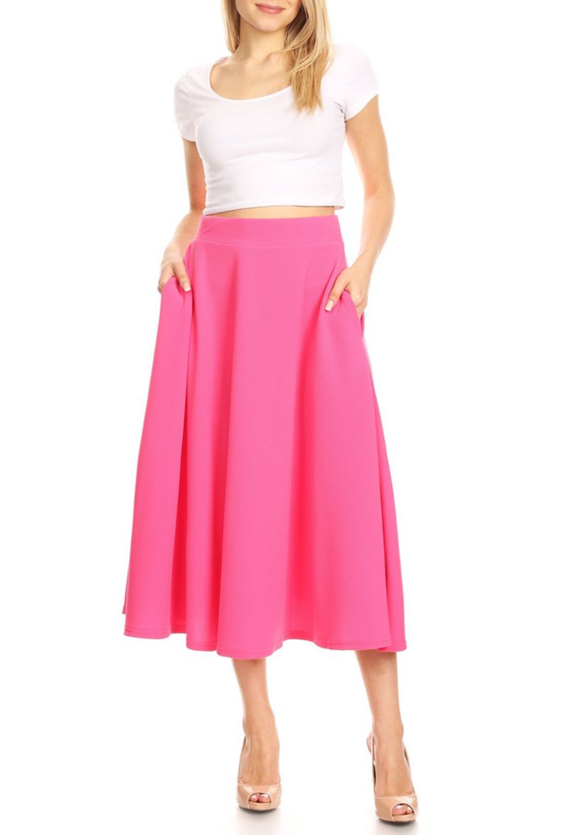 Womens Flared Midi Skirt with Pockets