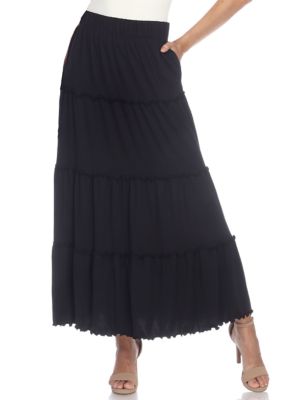 White Mark Women's Tiered Maxi Skirt, Black, Medium