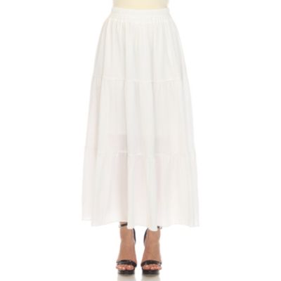 White Mark Women's Pleated Tiered Maxi Skirt