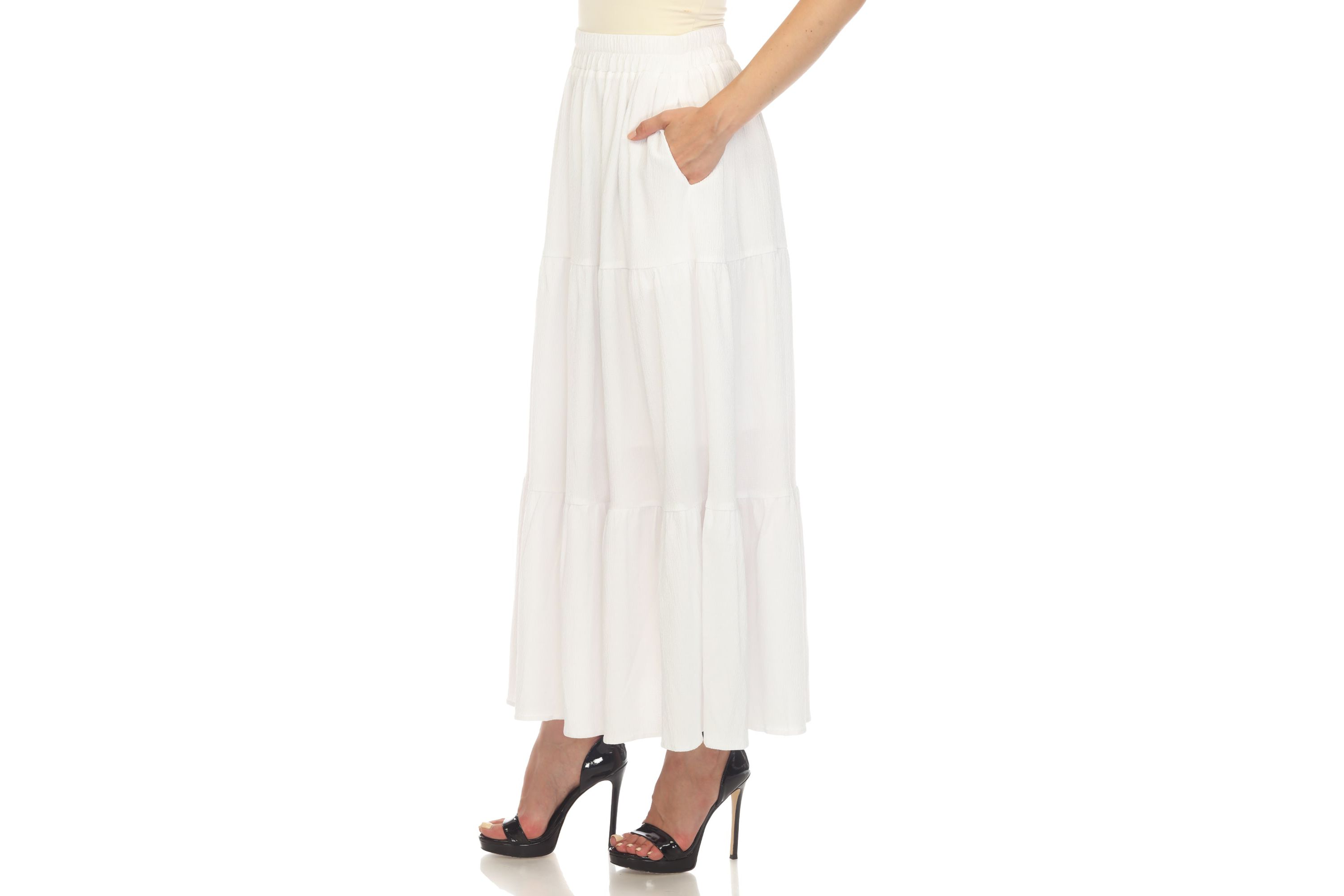 Womens Pleated Tiered Maxi Skirt