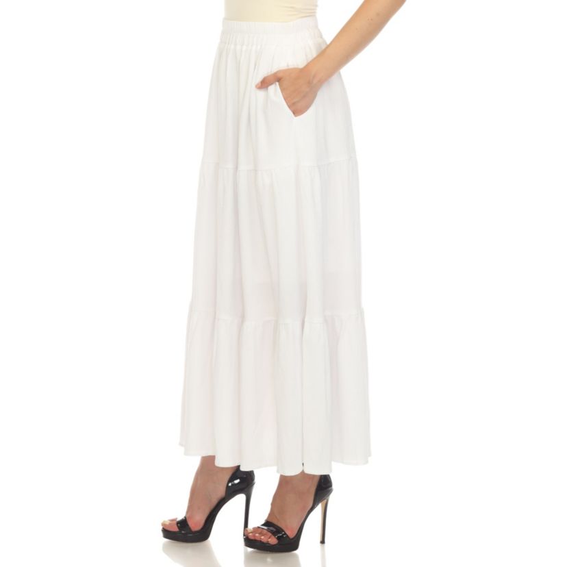 Womens Pleated Tiered Maxi Skirt