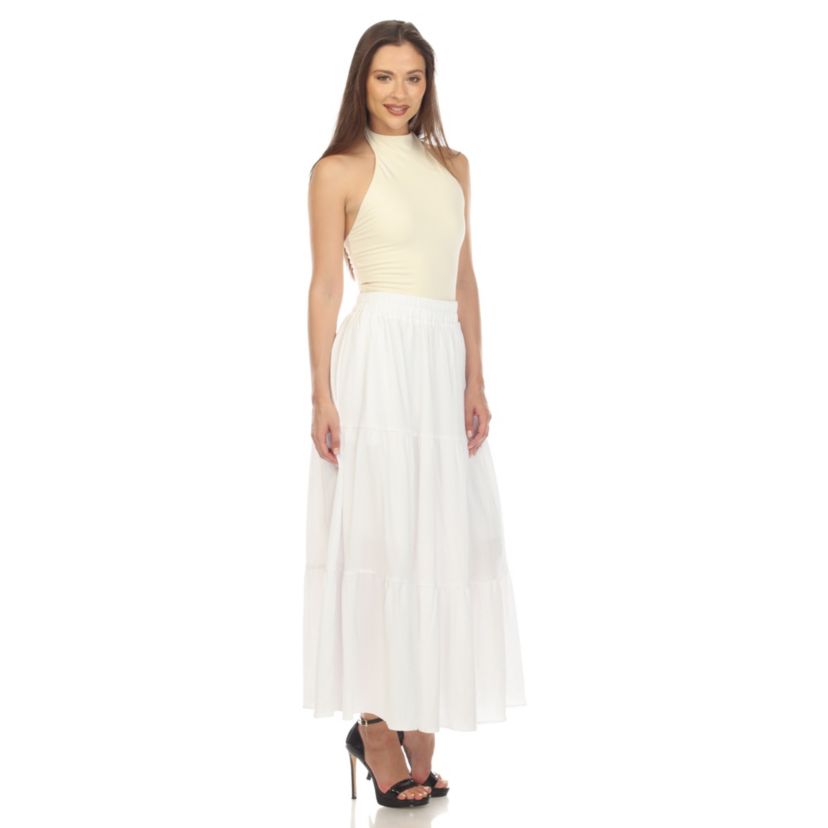Womens Pleated Tiered Maxi Skirt