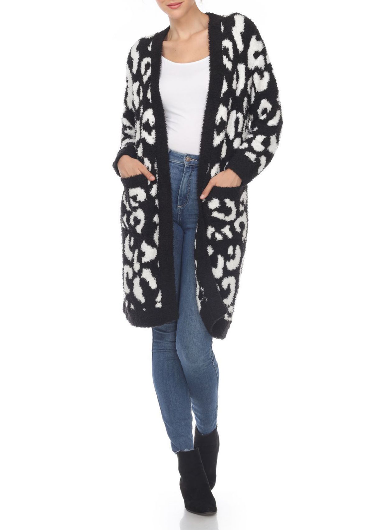 Leopard Print Open Front Sherpa Coat