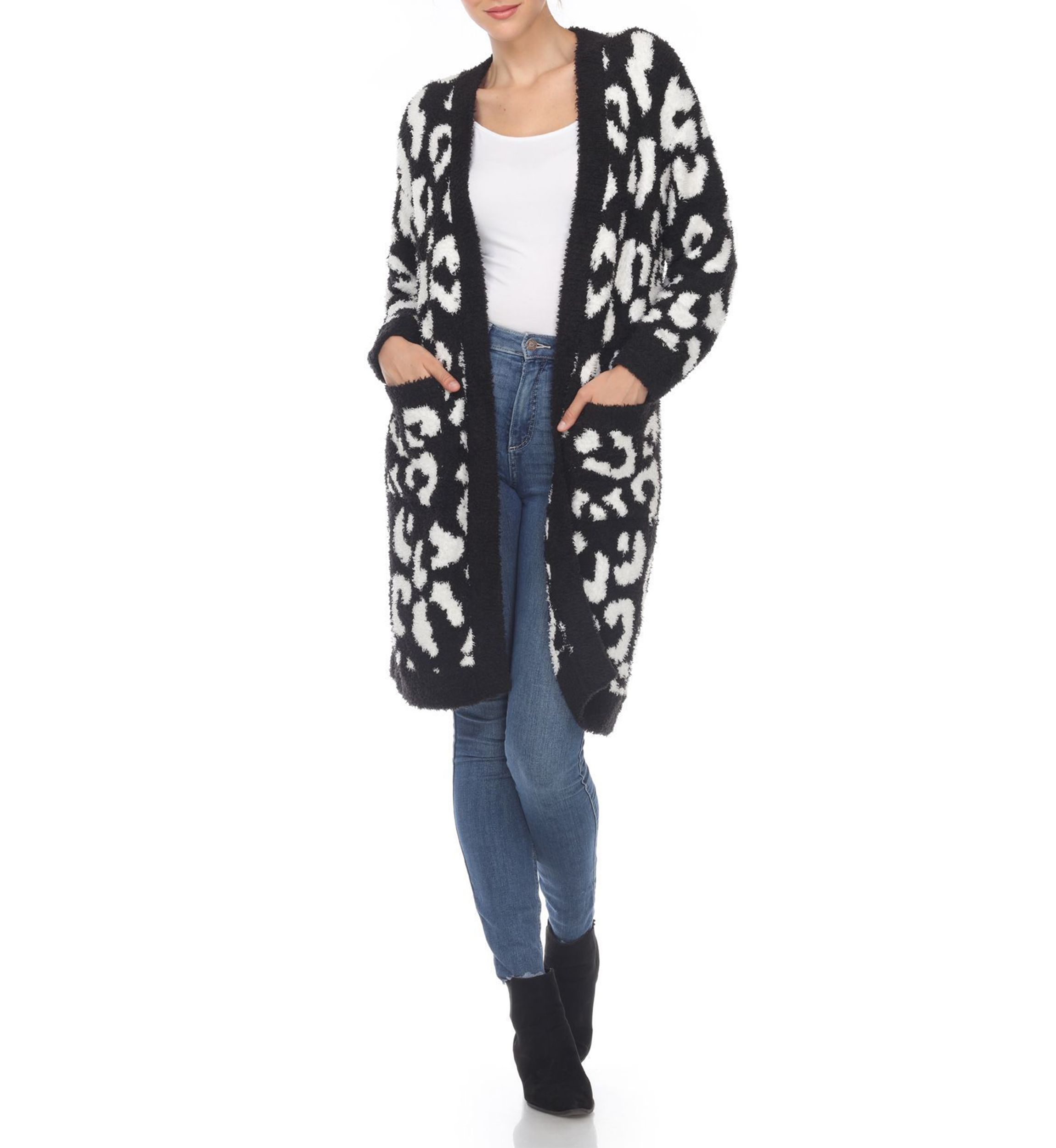 Leopard Print Open Front Sherpa Coat