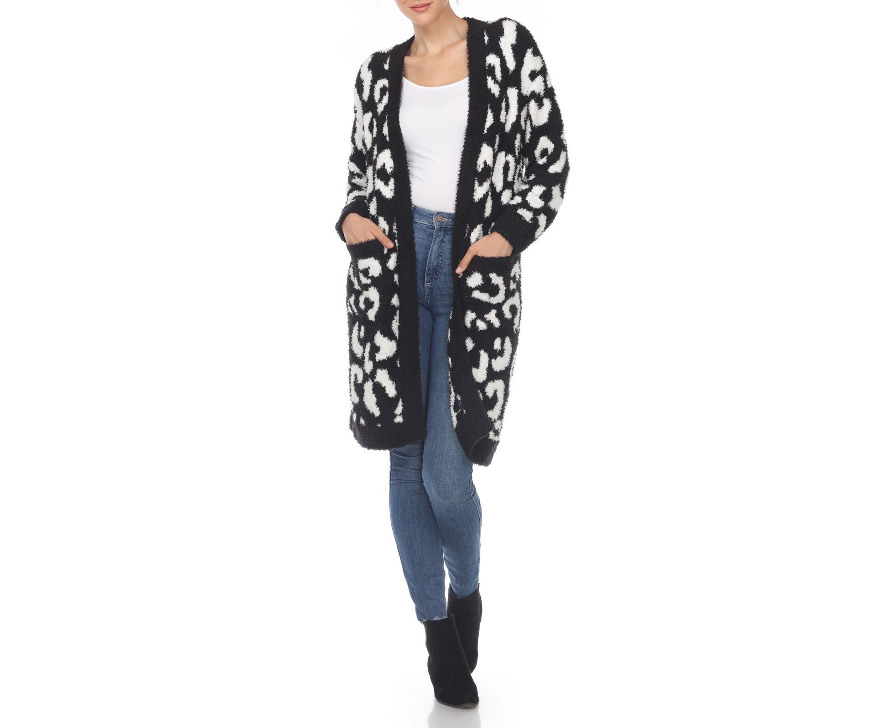 Leopard Print Open Front Sherpa Coat