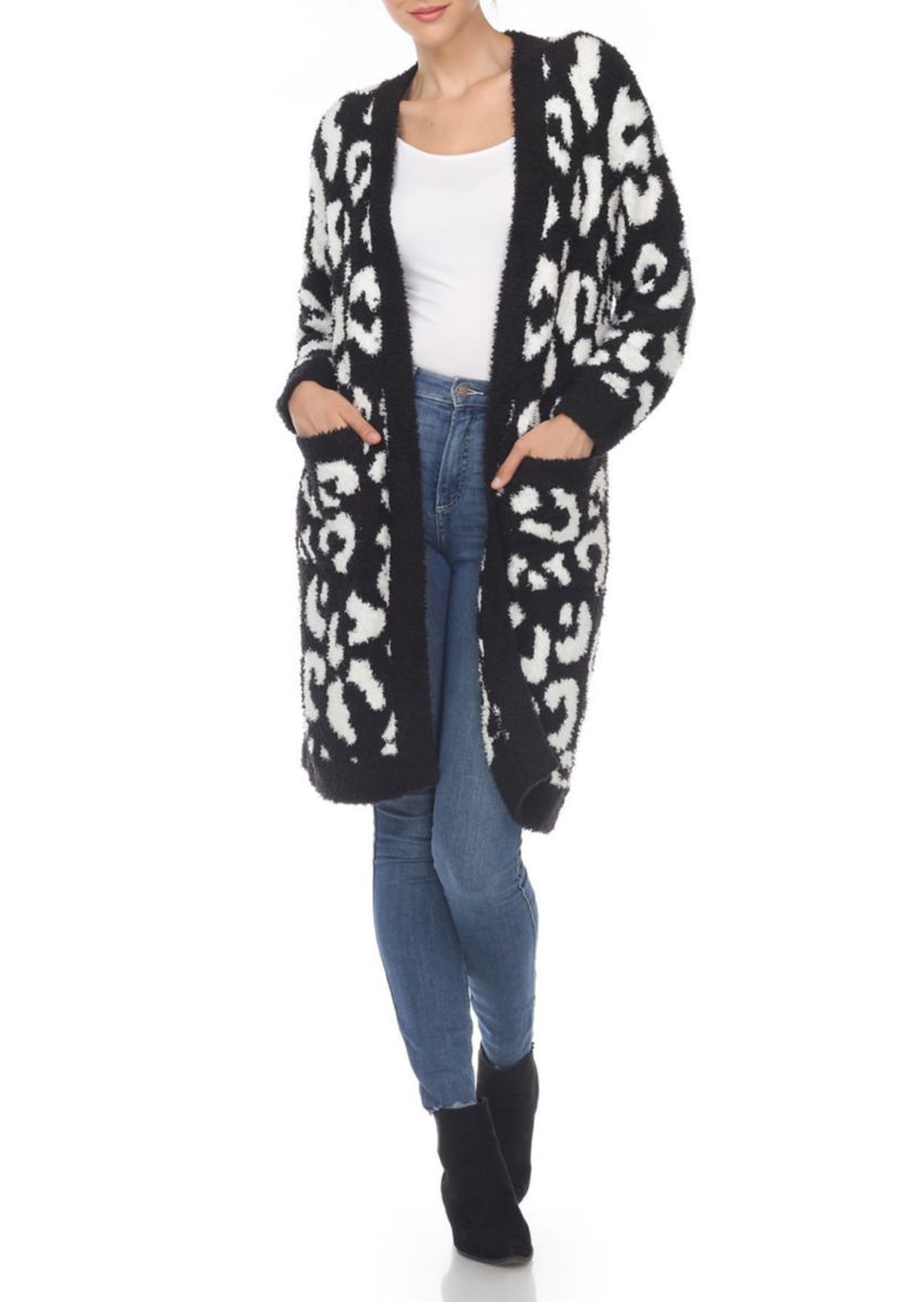 Leopard Print Open Front Sherpa Coat