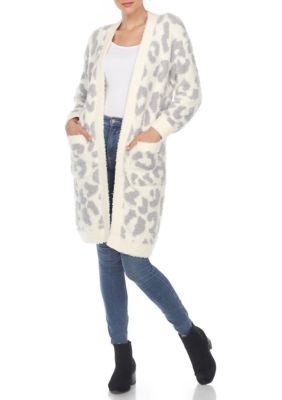 Leopard Print Open Front Sherpa Coat