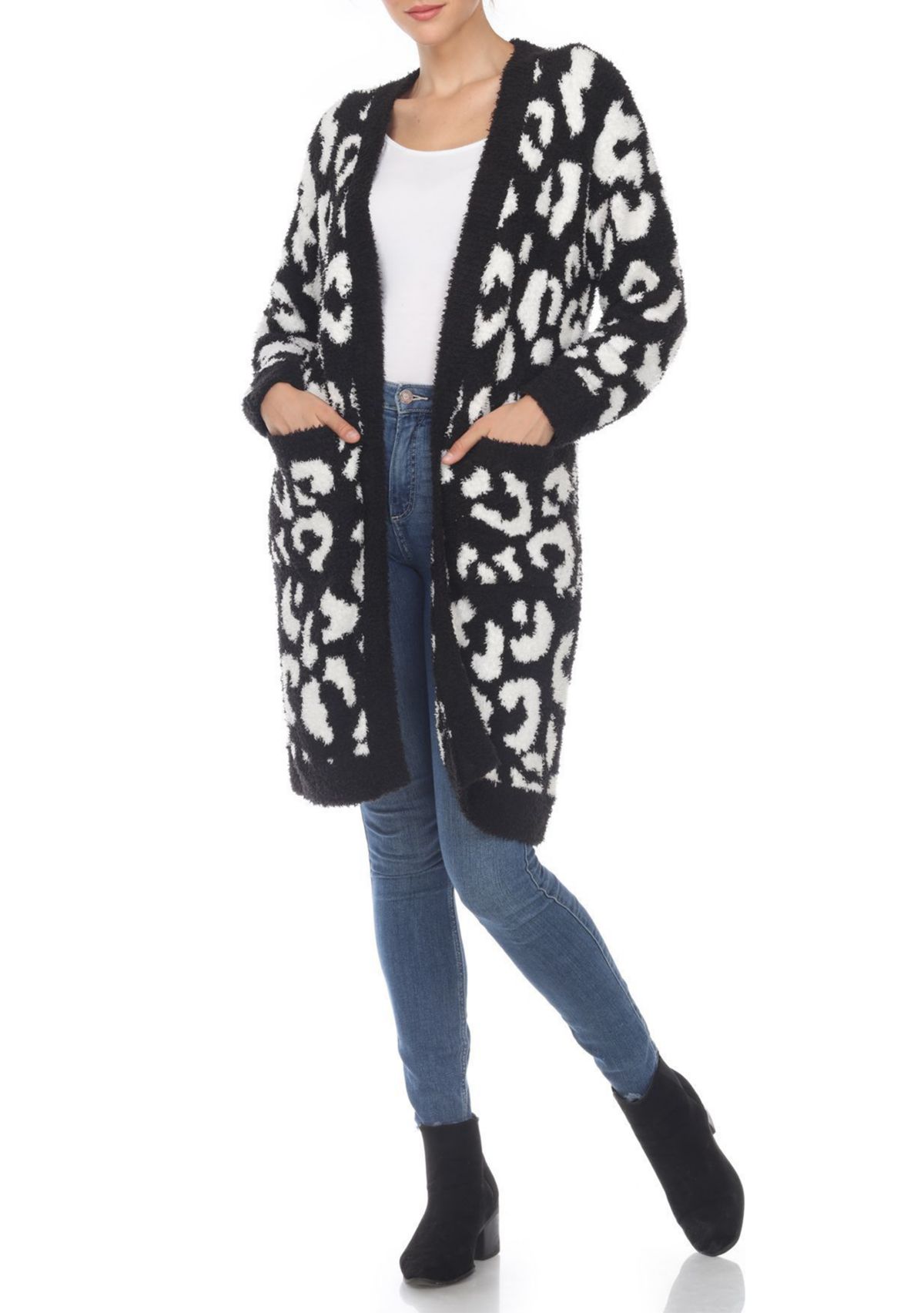 Leopard Print Open Front Sherpa Coat