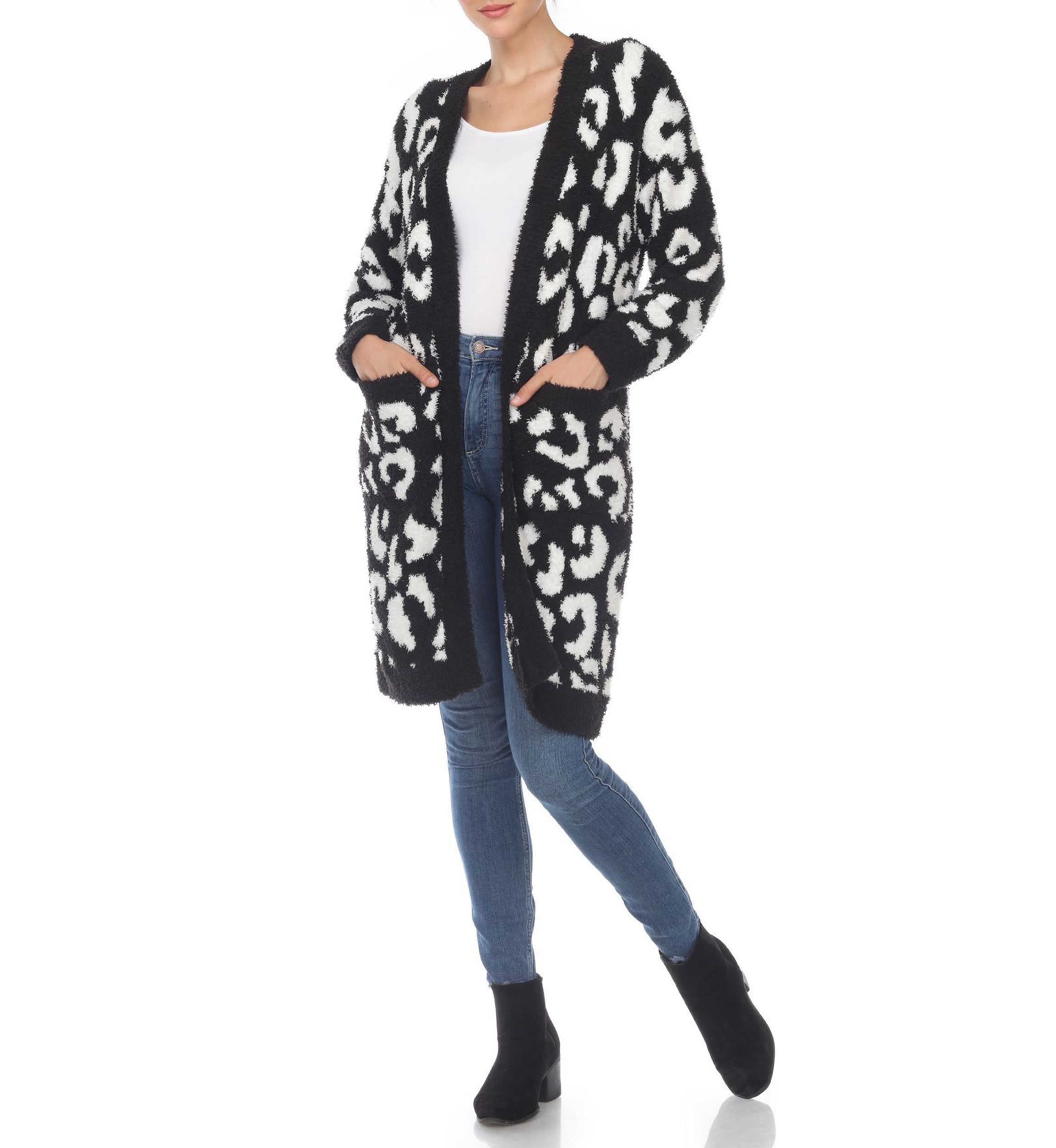 Leopard Print Open Front Sherpa Coat