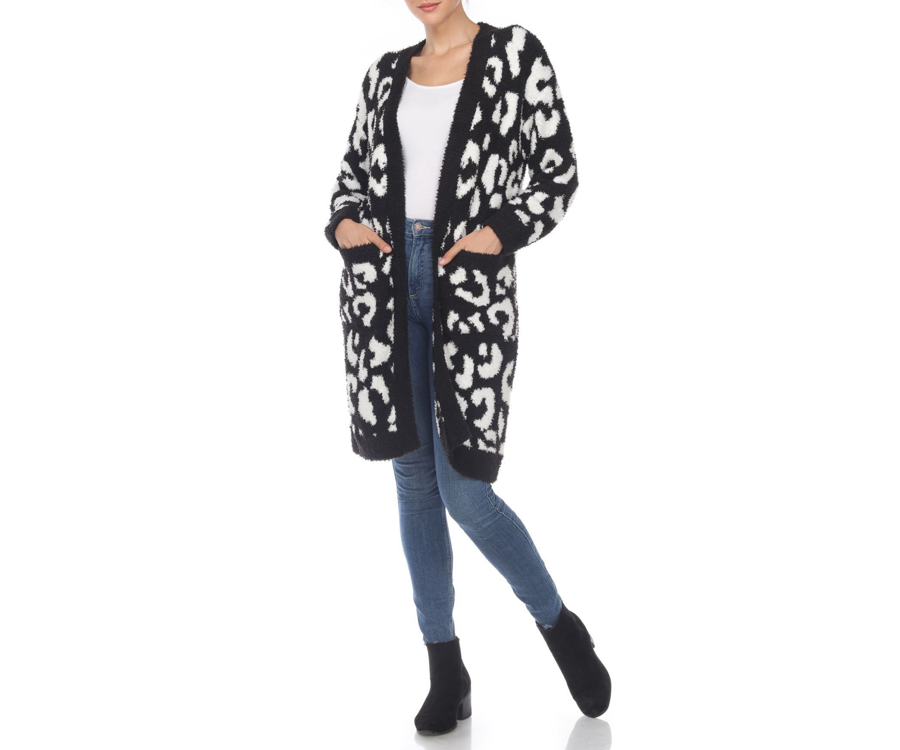 Leopard Print Open Front Sherpa Coat