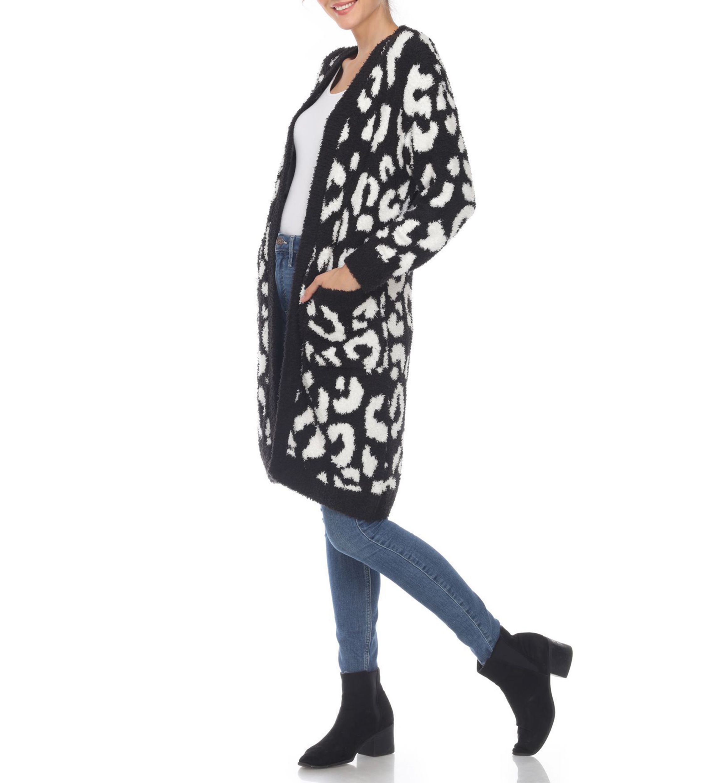 Leopard Print Open Front Sherpa Coat