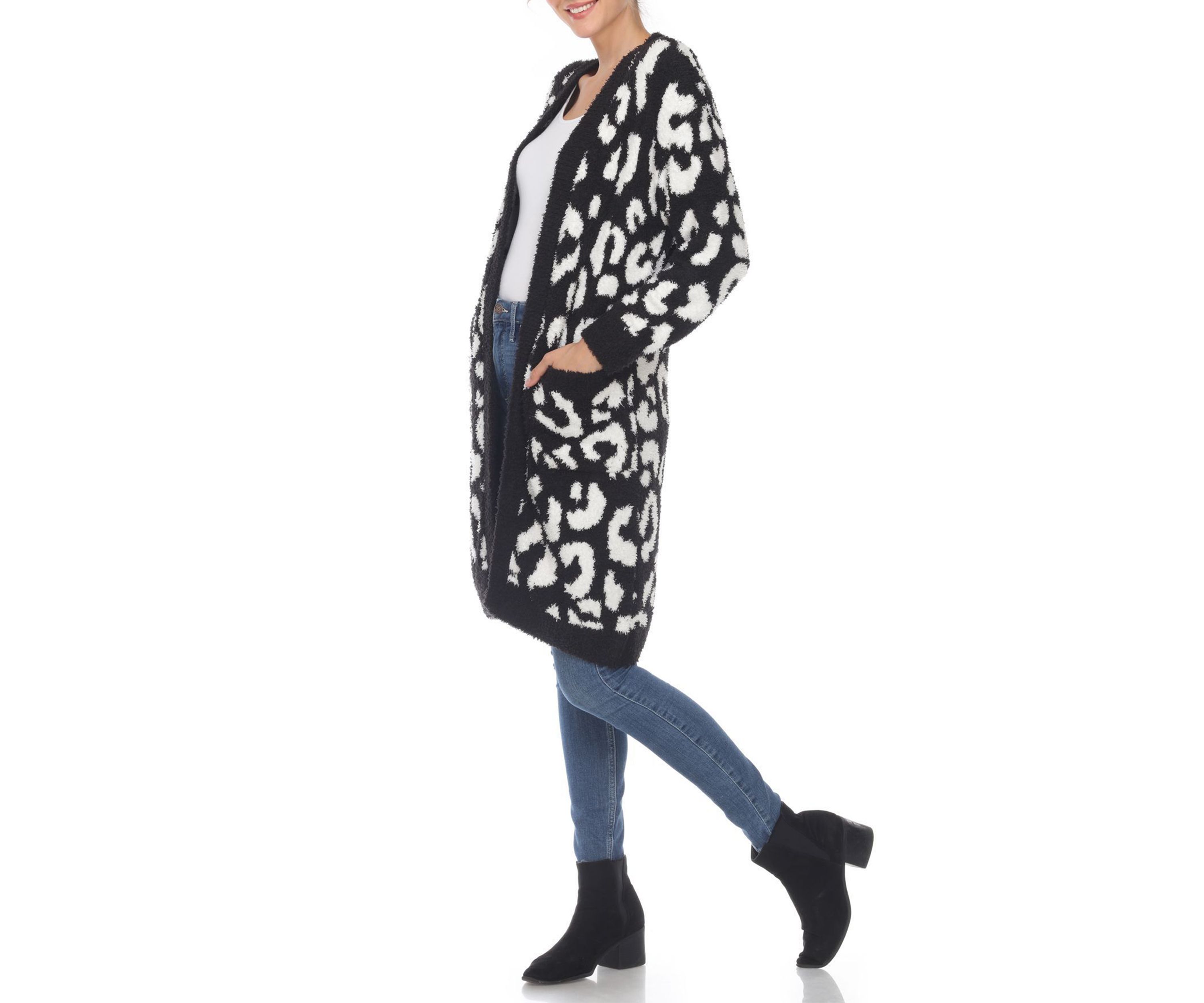 Leopard Print Open Front Sherpa Coat