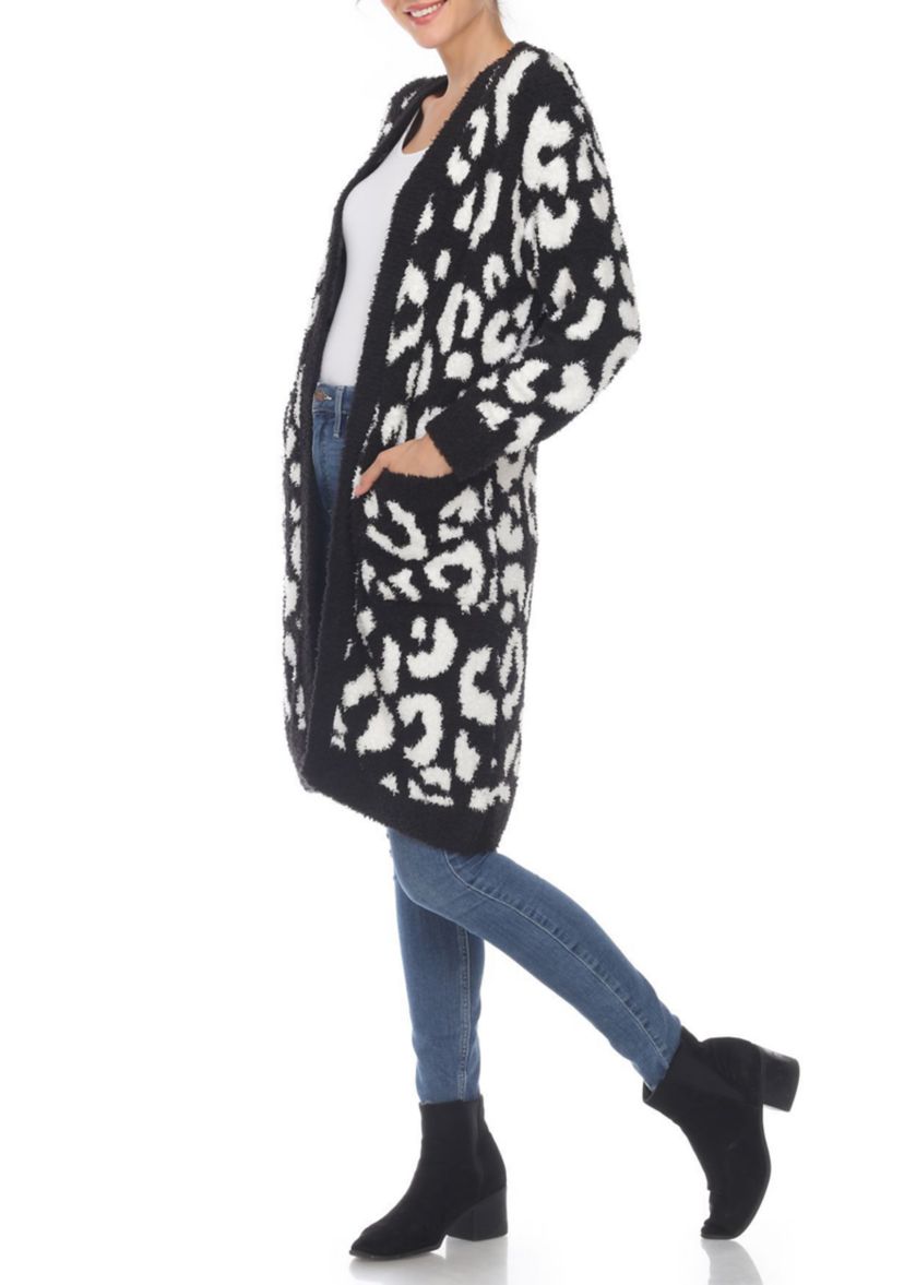 Leopard Print Open Front Sherpa Coat