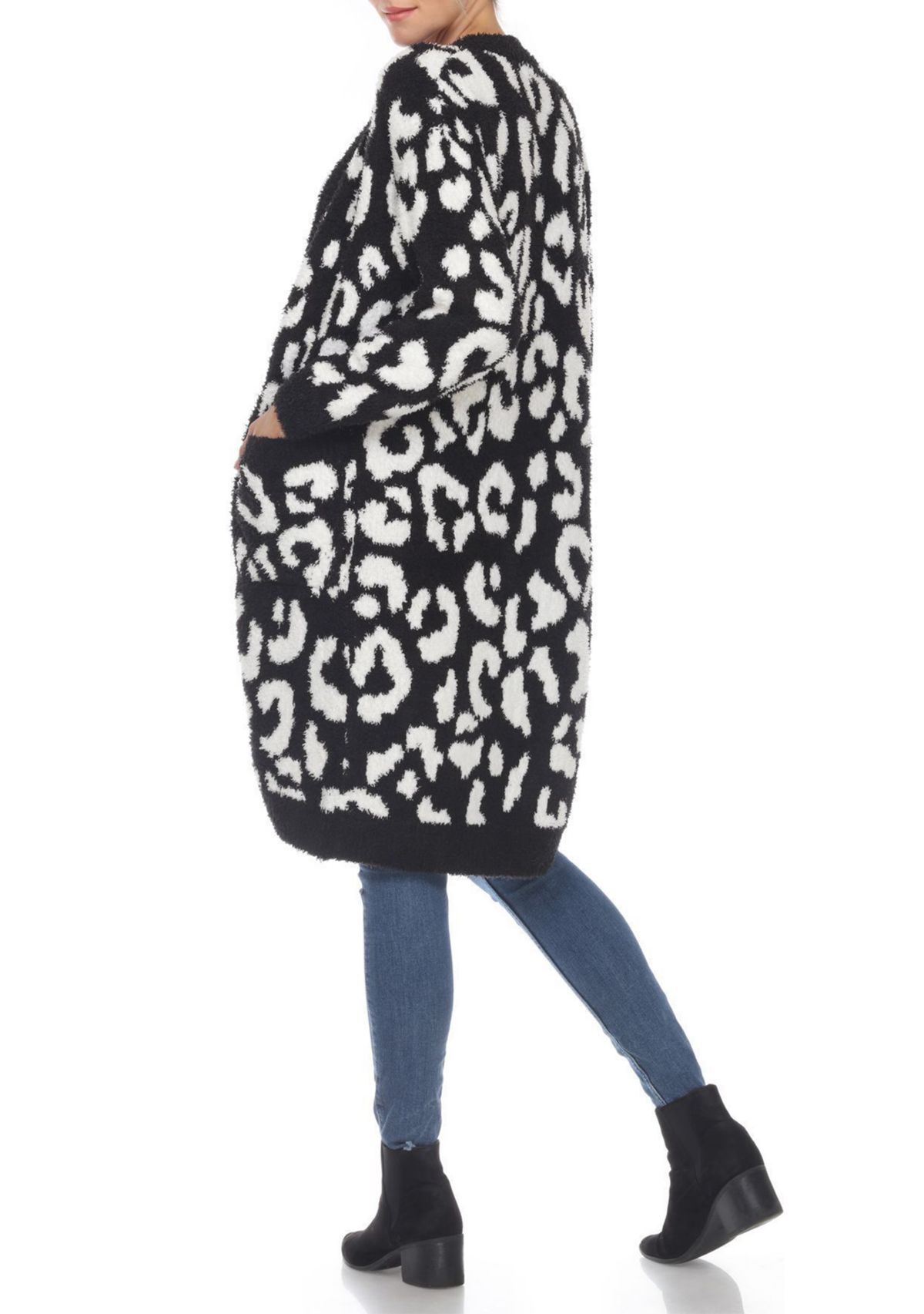 Leopard Print Open Front Sherpa Coat