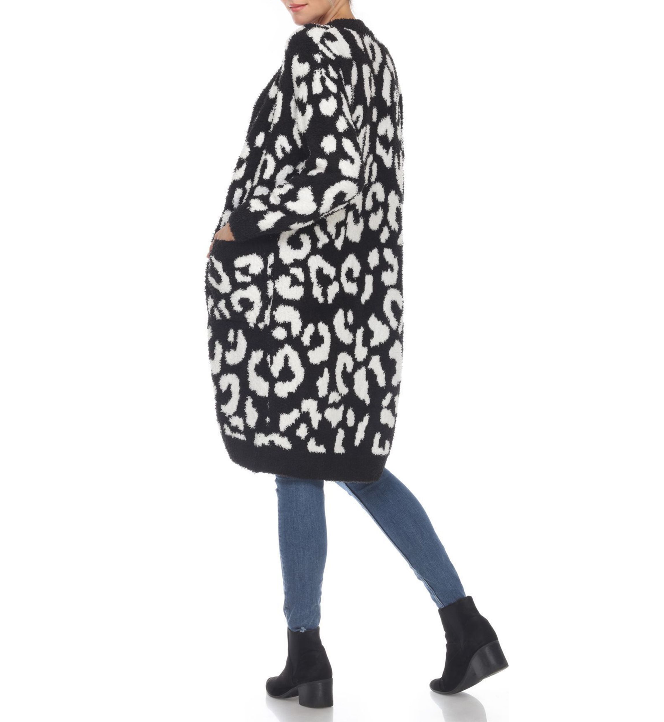 Leopard Print Open Front Sherpa Coat