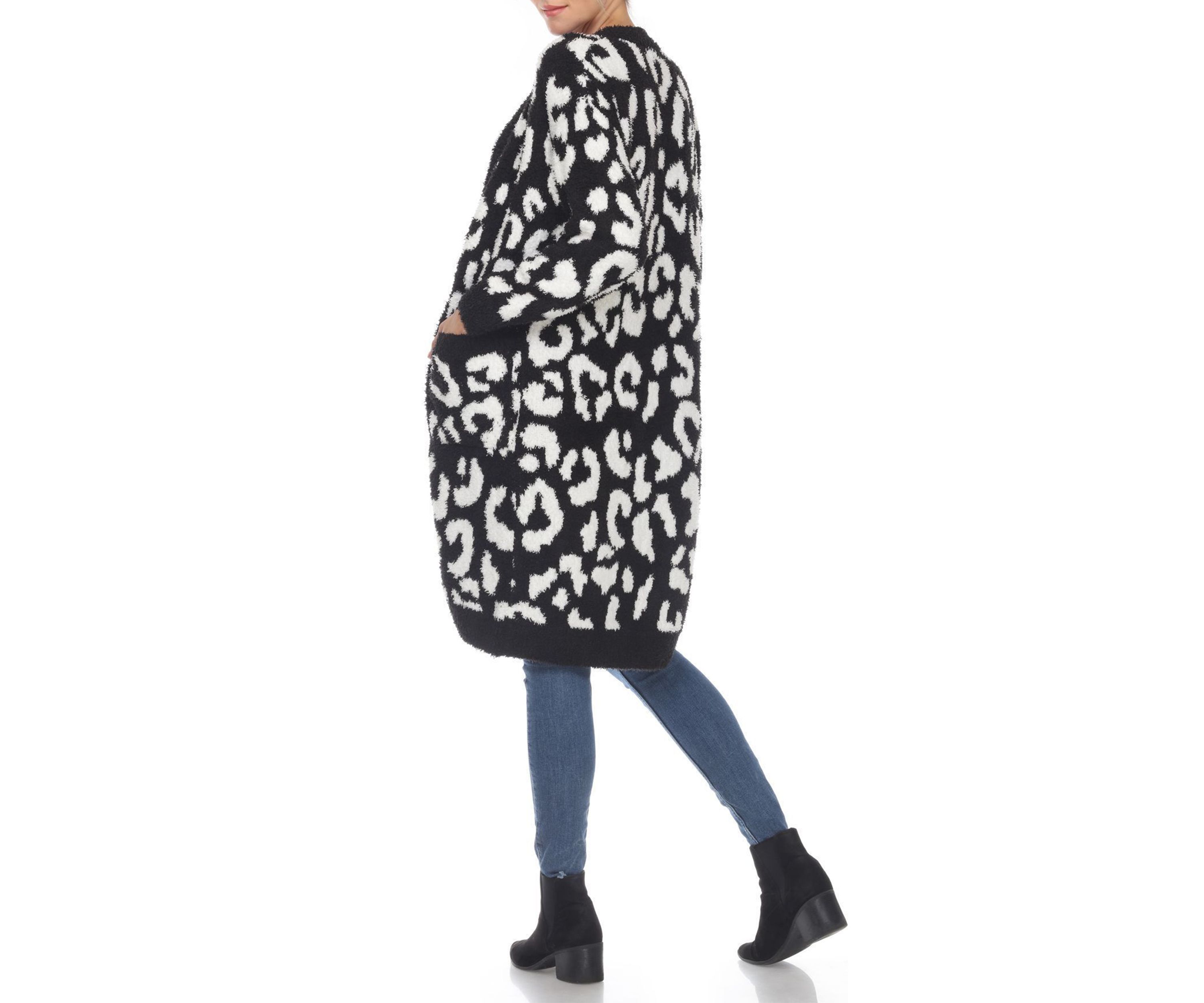 Leopard Print Open Front Sherpa Coat