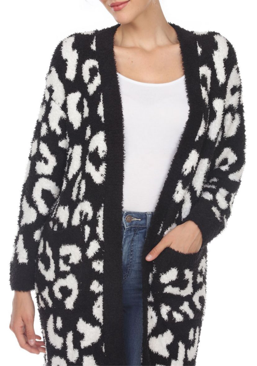 Leopard Print Open Front Sherpa Coat