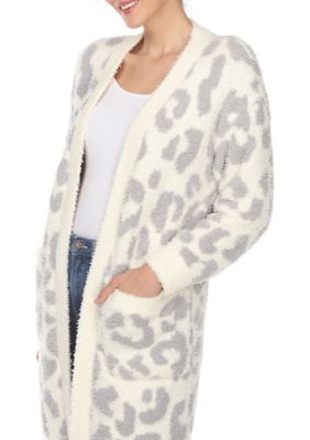 Leopard Print Open Front Sherpa Coat