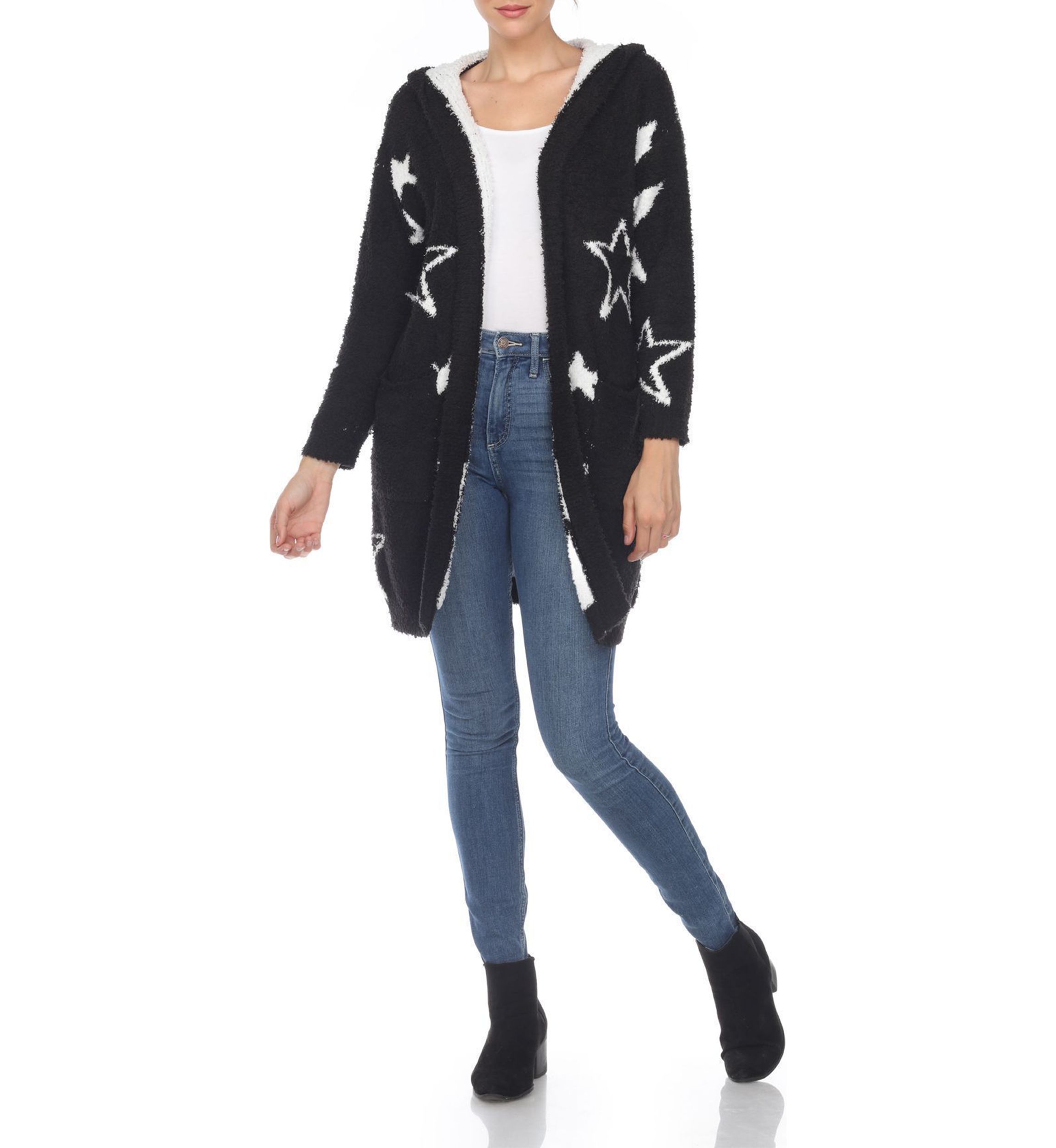 Hooded Open Front Sherpa Coat