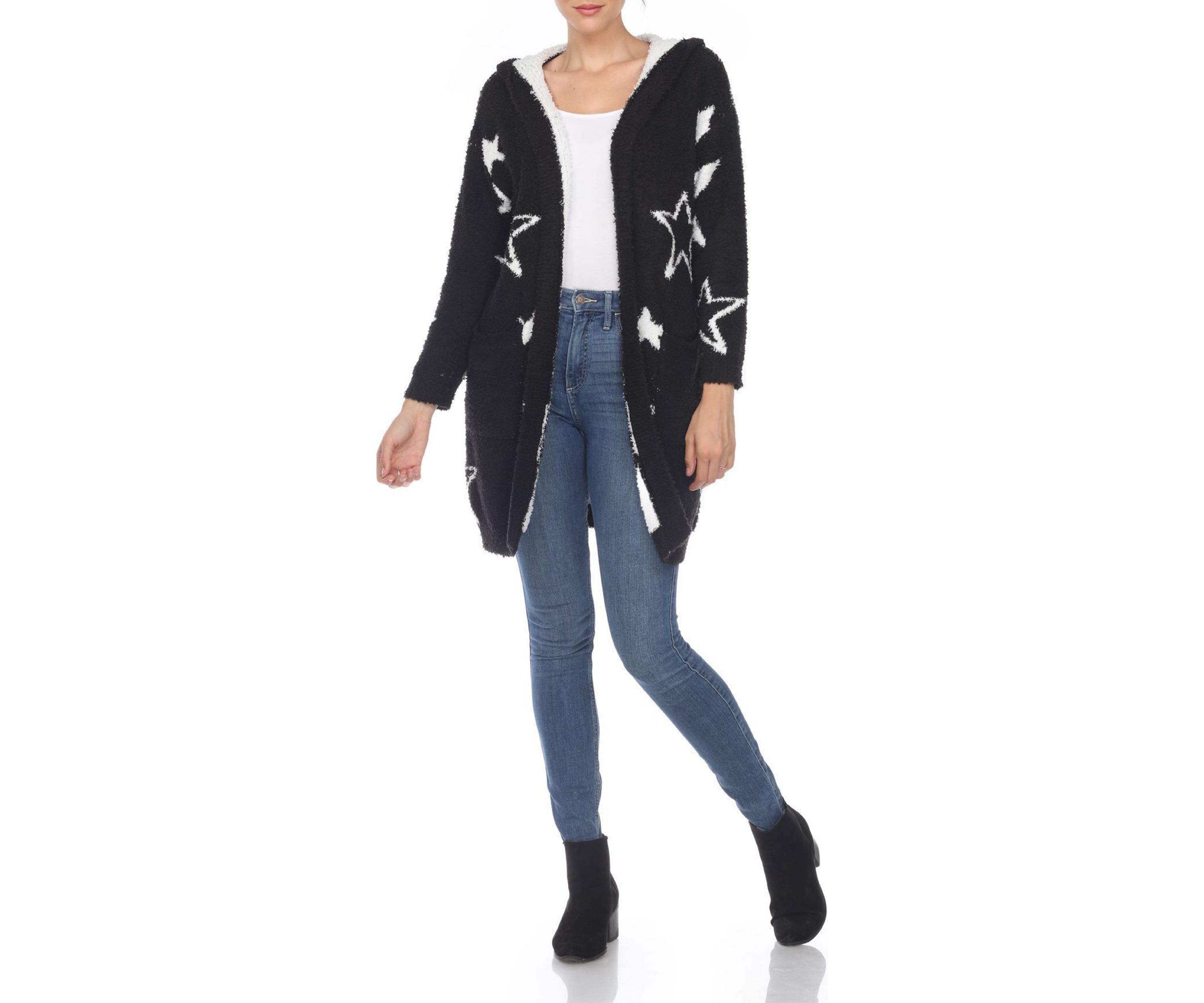Hooded Open Front Sherpa Coat
