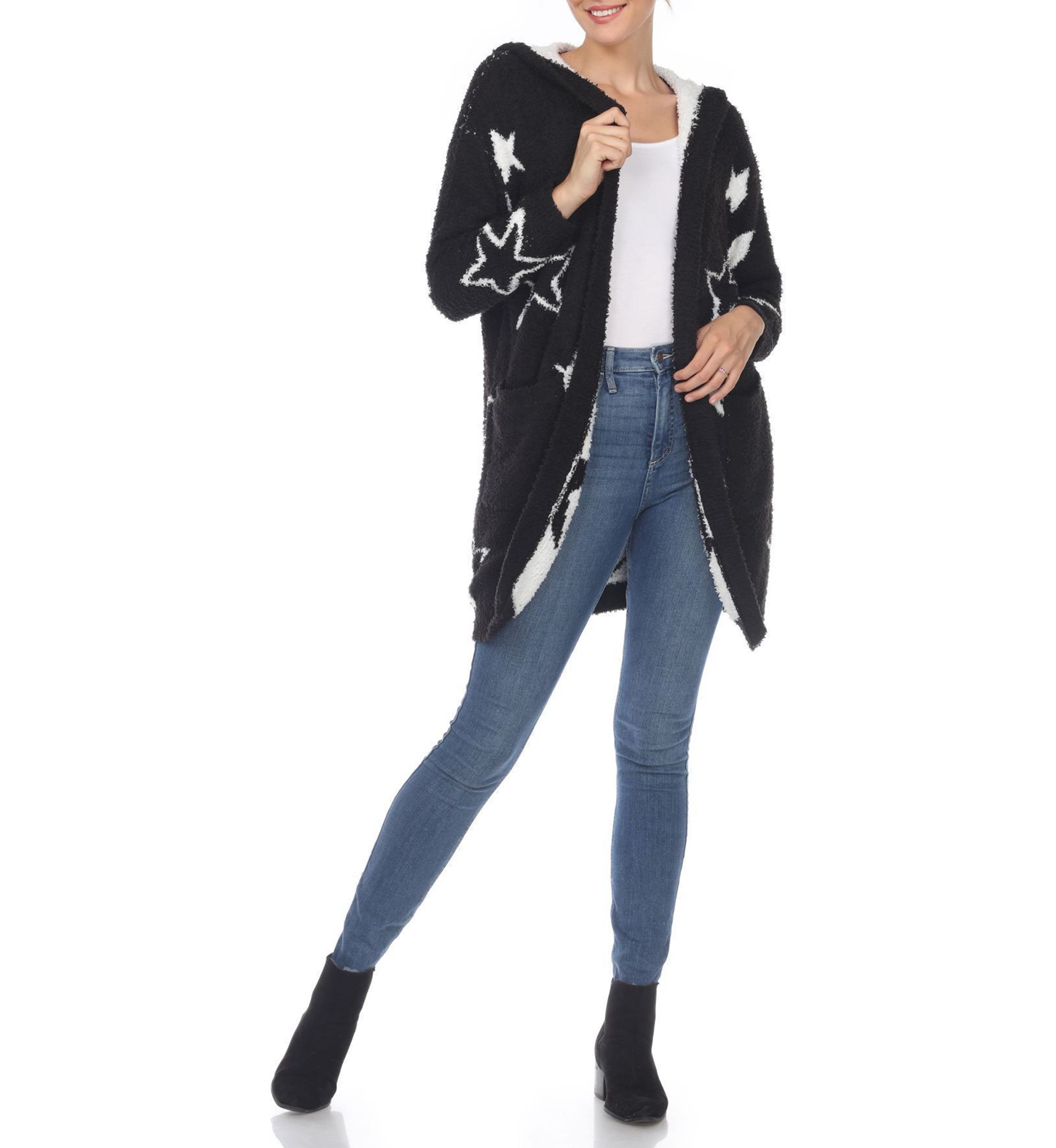 Hooded Open Front Sherpa Coat