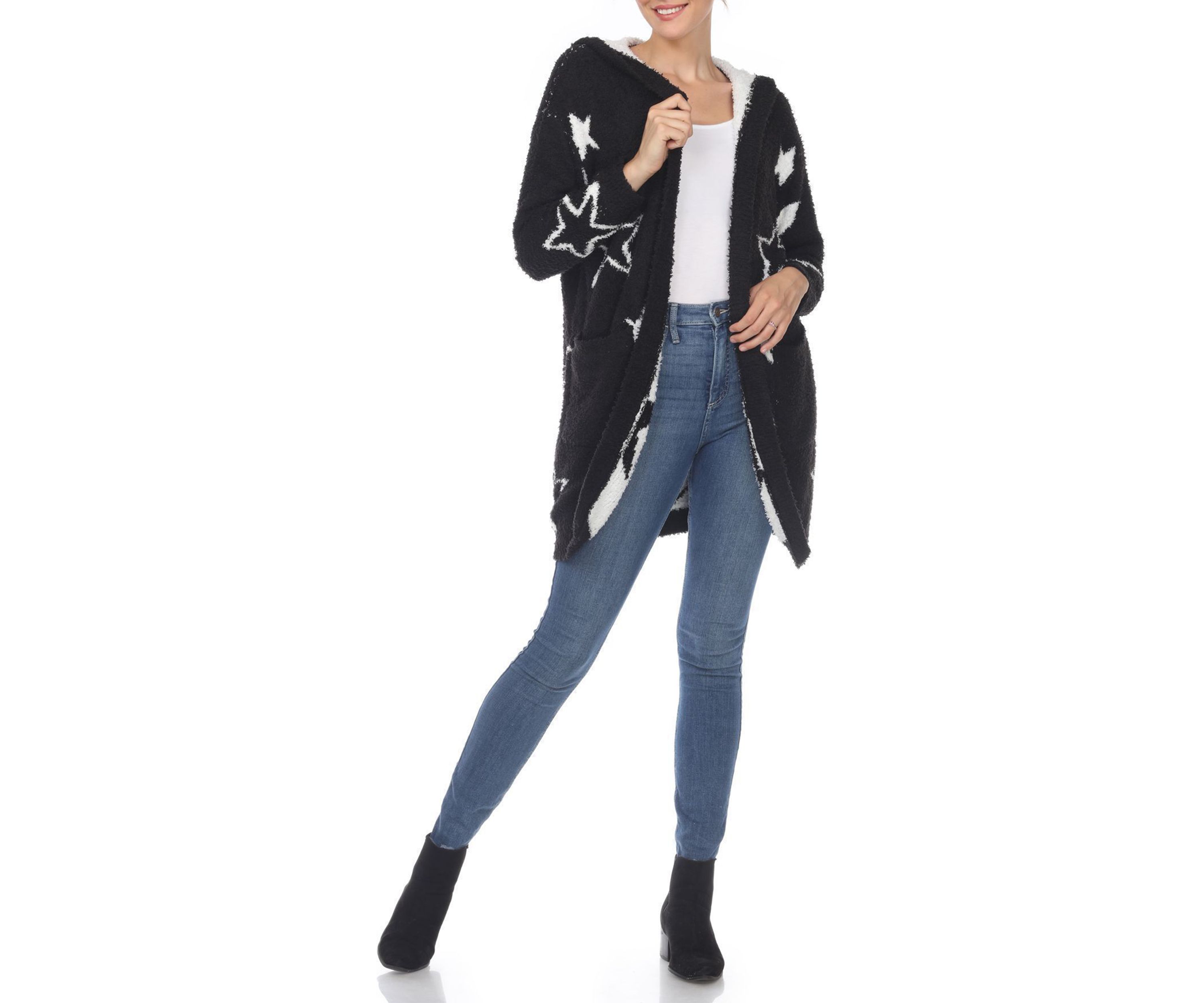 Hooded Open Front Sherpa Coat