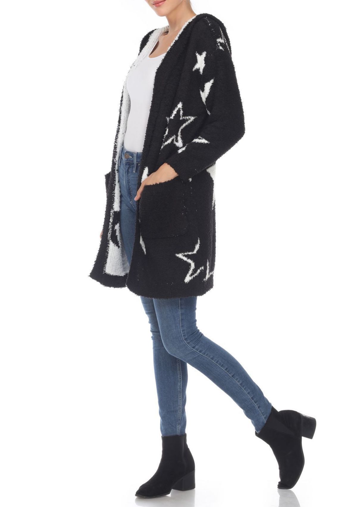 Hooded Open Front Sherpa Coat