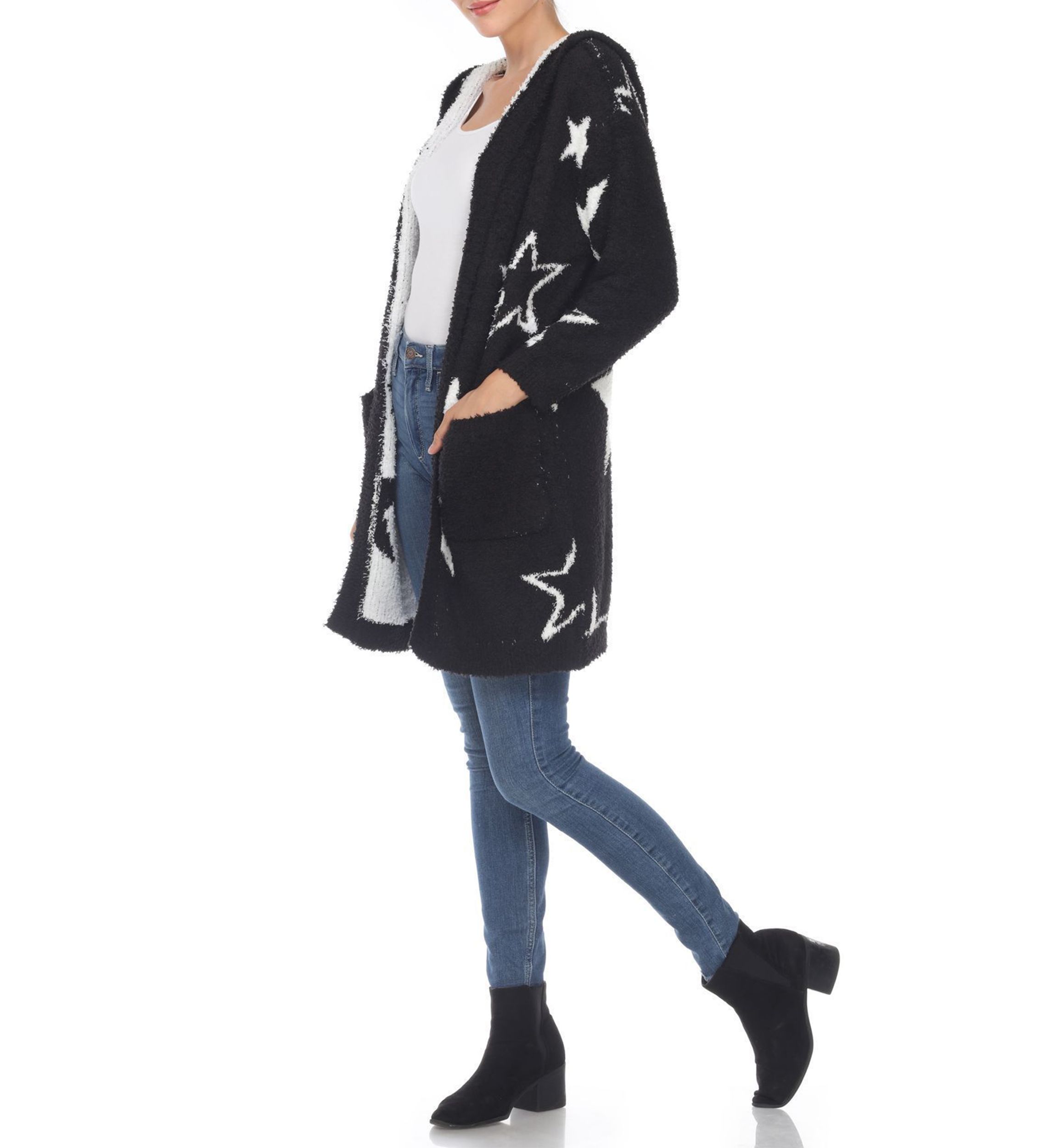 Hooded Open Front Sherpa Coat